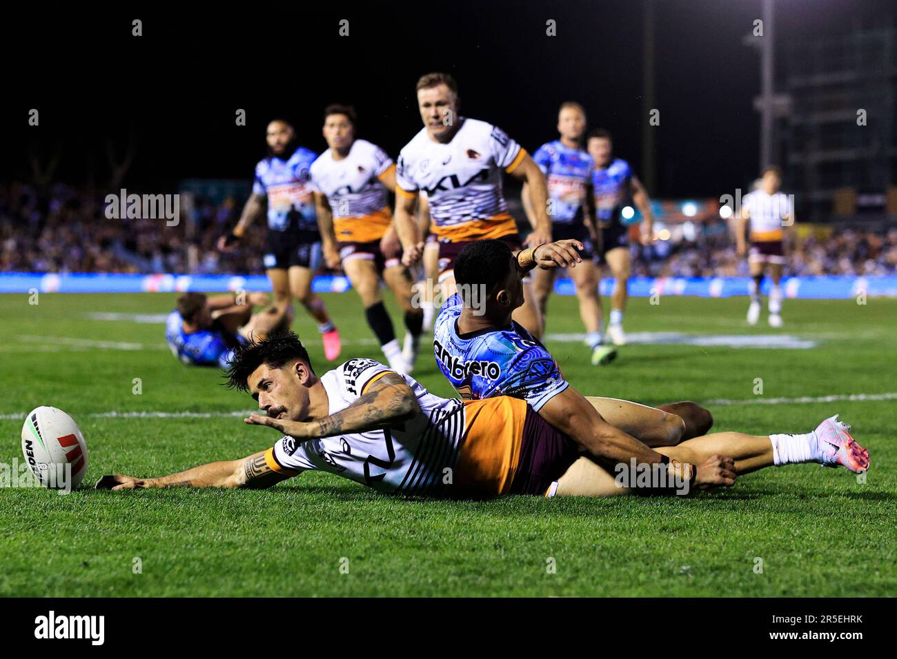 Jesse Arthars Rtry Sydney, Australia. 03rd June, 2023. Jesse Arthars of the Broncos scores ...