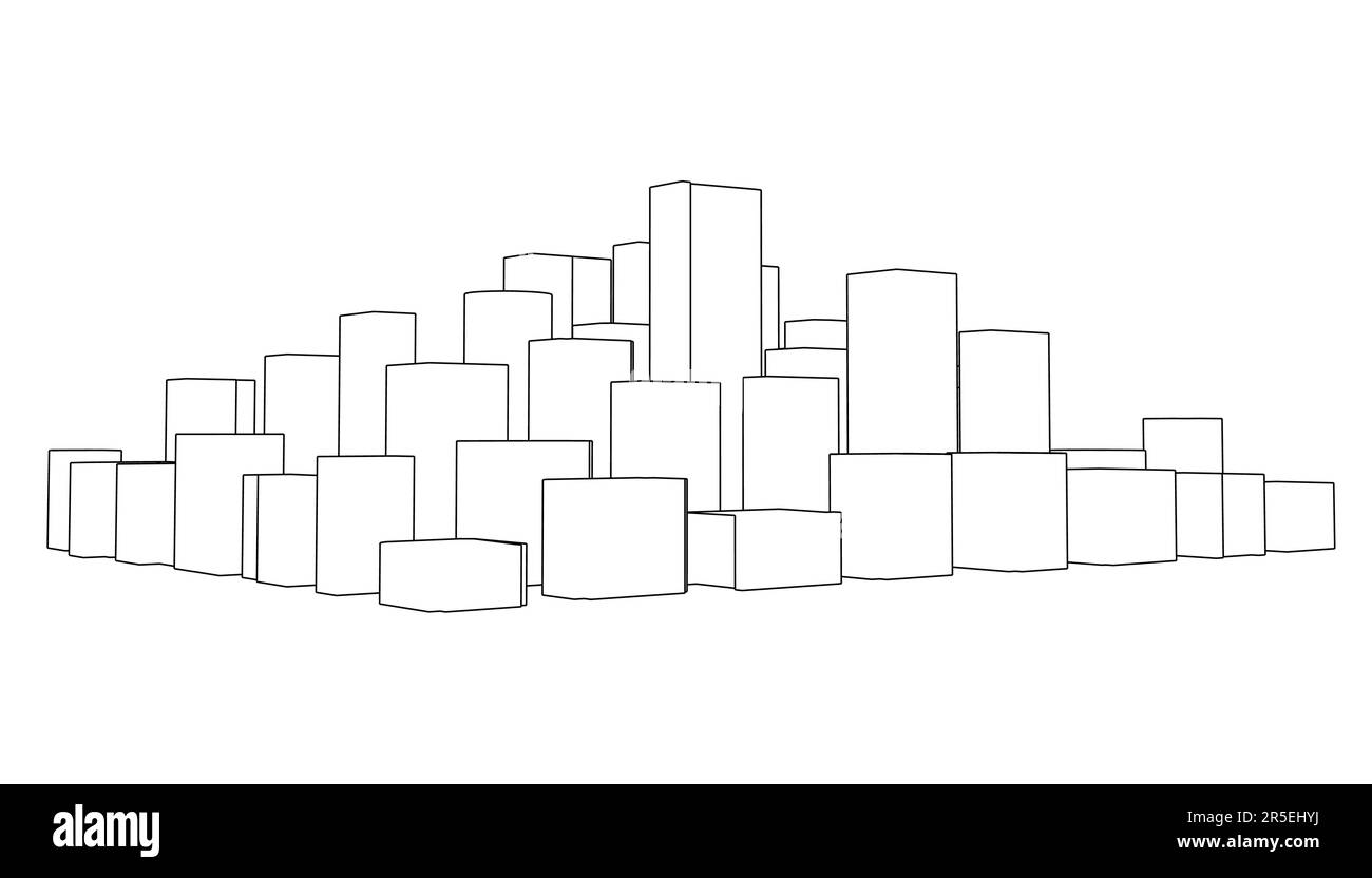 Abstract city outline from black lines isolated on white background. Vector illustration Stock