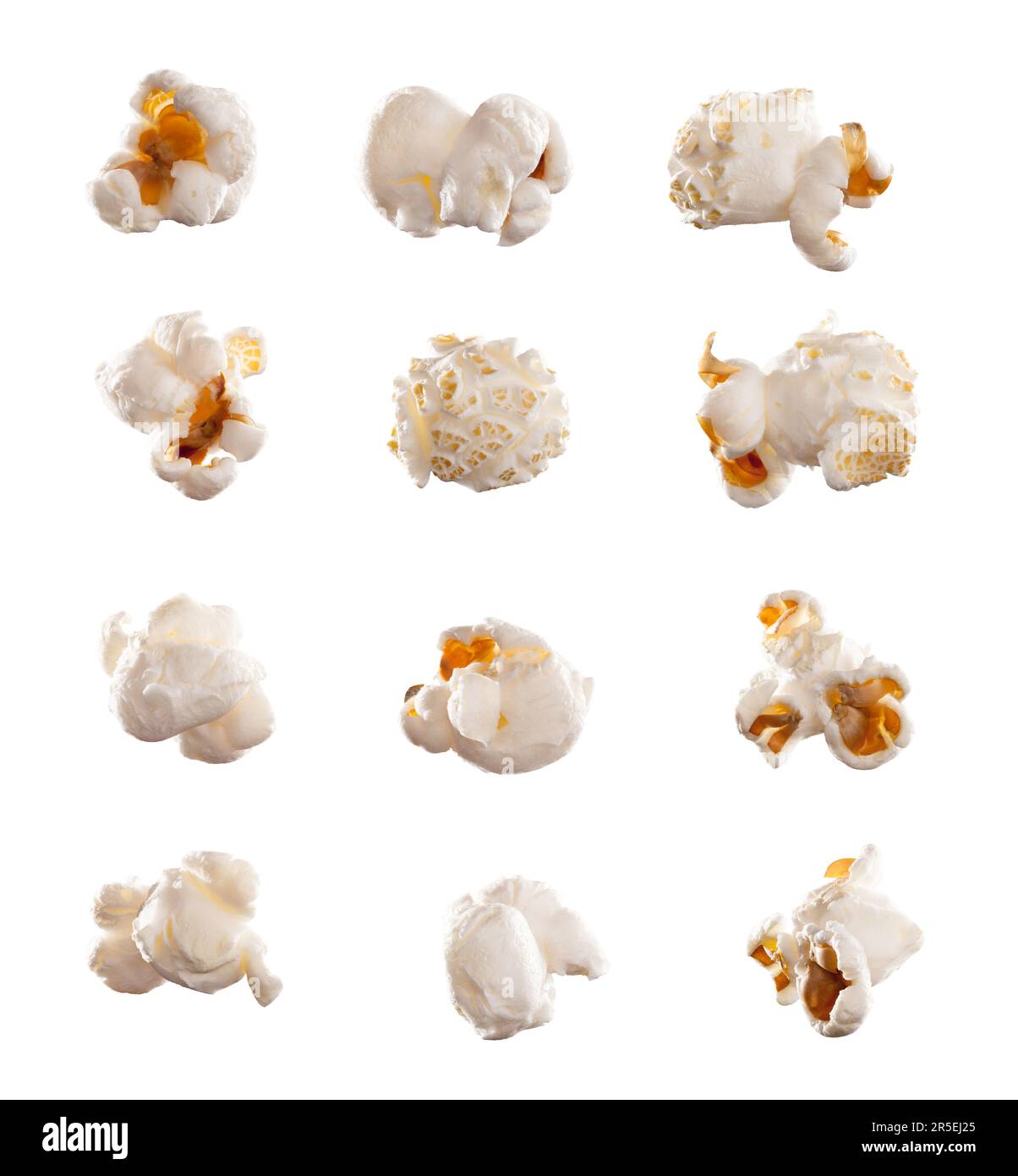 Food, popcorn kernels isolated and against a white background for snack