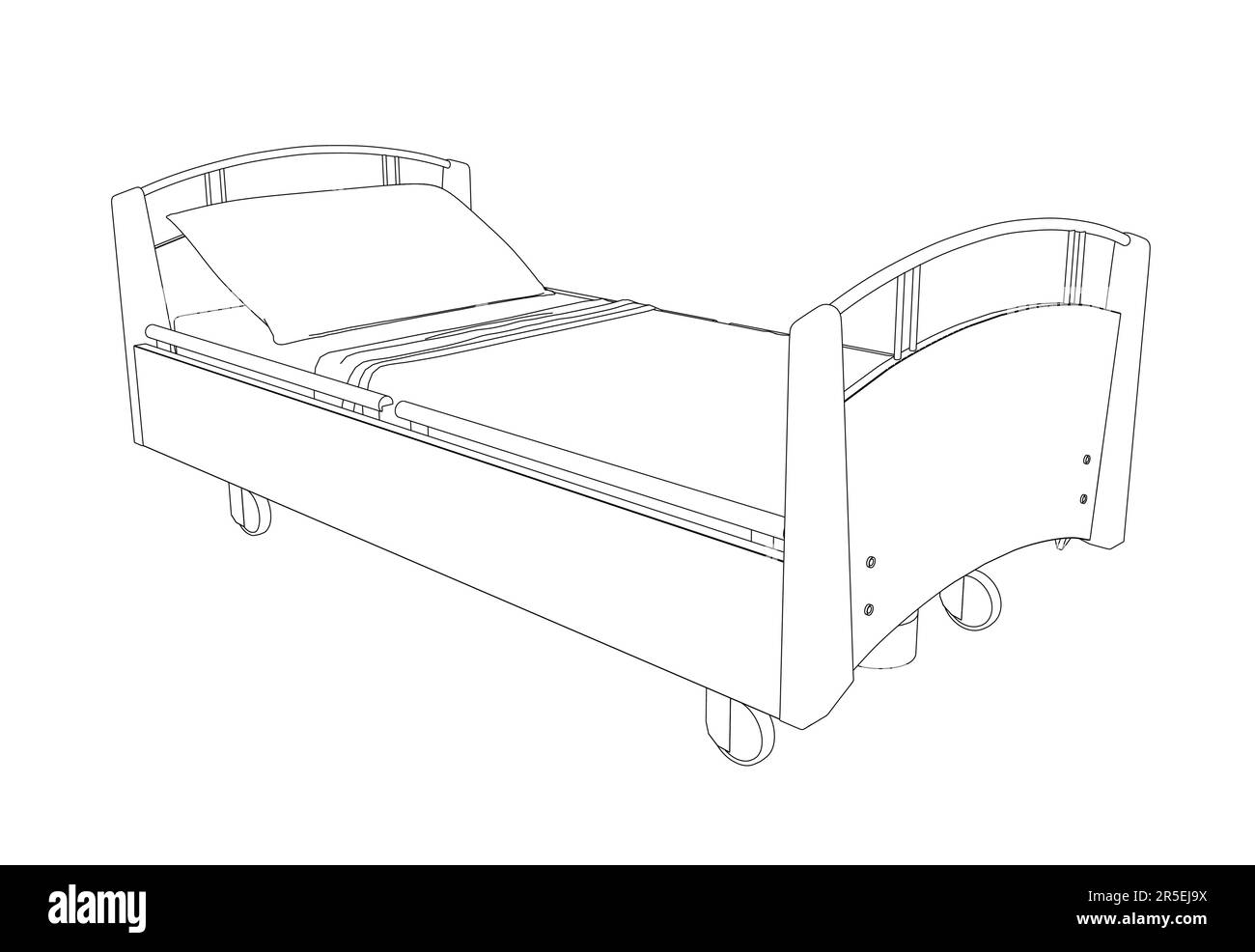 Outline of a hospital bed from black lines isolated on a white