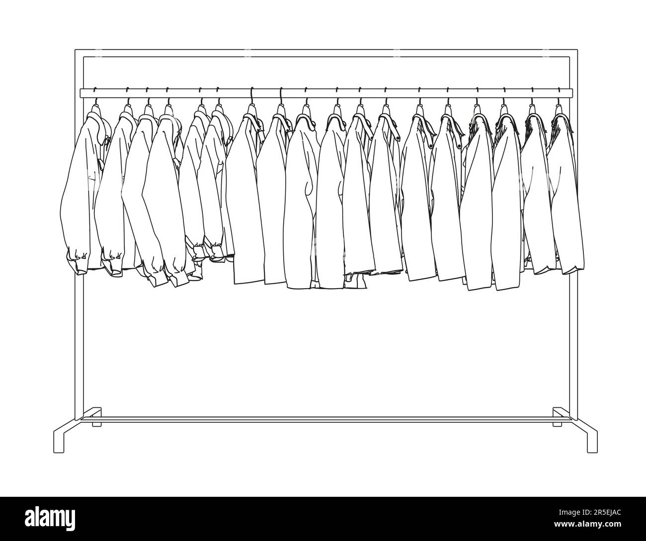Outline of clothes hanging on hangers from black lines isolated on ...