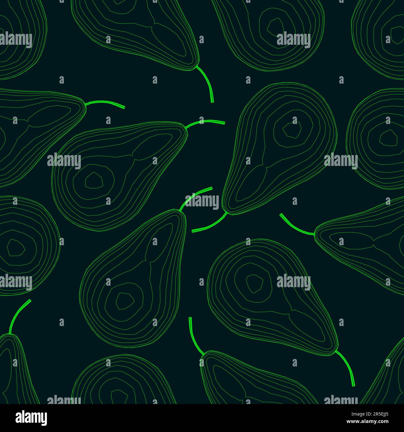 Pear Contour Line Seamless texture with pears from green lines isolated on a dark ...