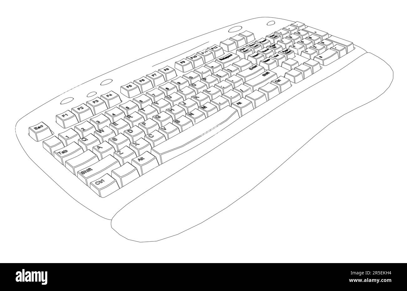 Outline of a computer keyboard from black lines isolated on a white background. Isometric view. 3D. Vector illustration. Stock Vector