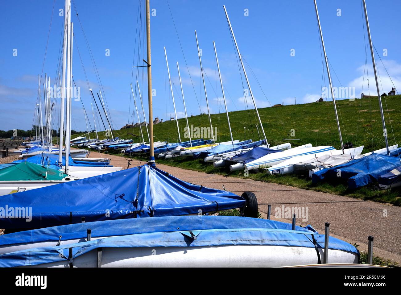 row of sailing boats in tankerton,a surburb of whitstable town,east kent,uk may 2023 Stock Photo