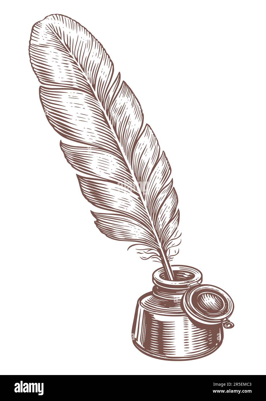 Vintage inkwell and feather Royalty Free Vector Image