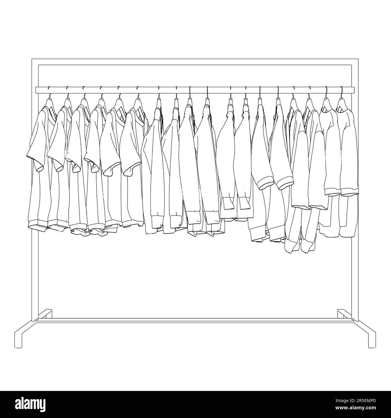 Outline of clothes on a hanger made of black lines isolated on a white ...