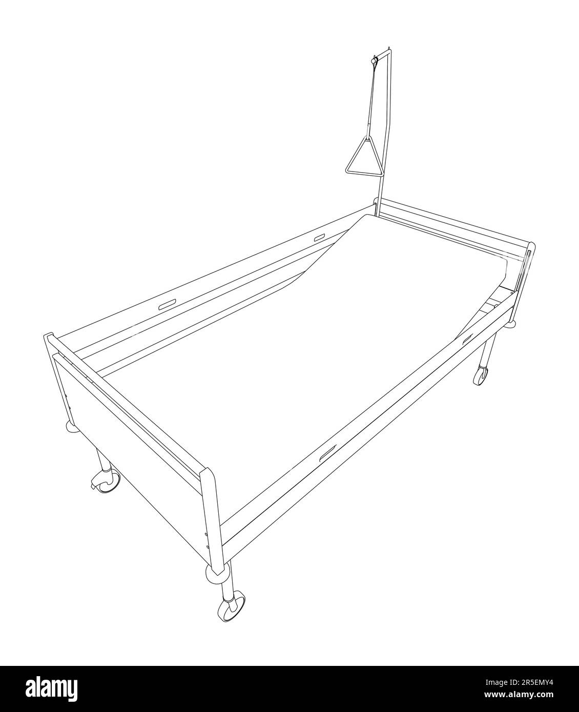Outline of a hospital bed from black lines isolated on a white ...