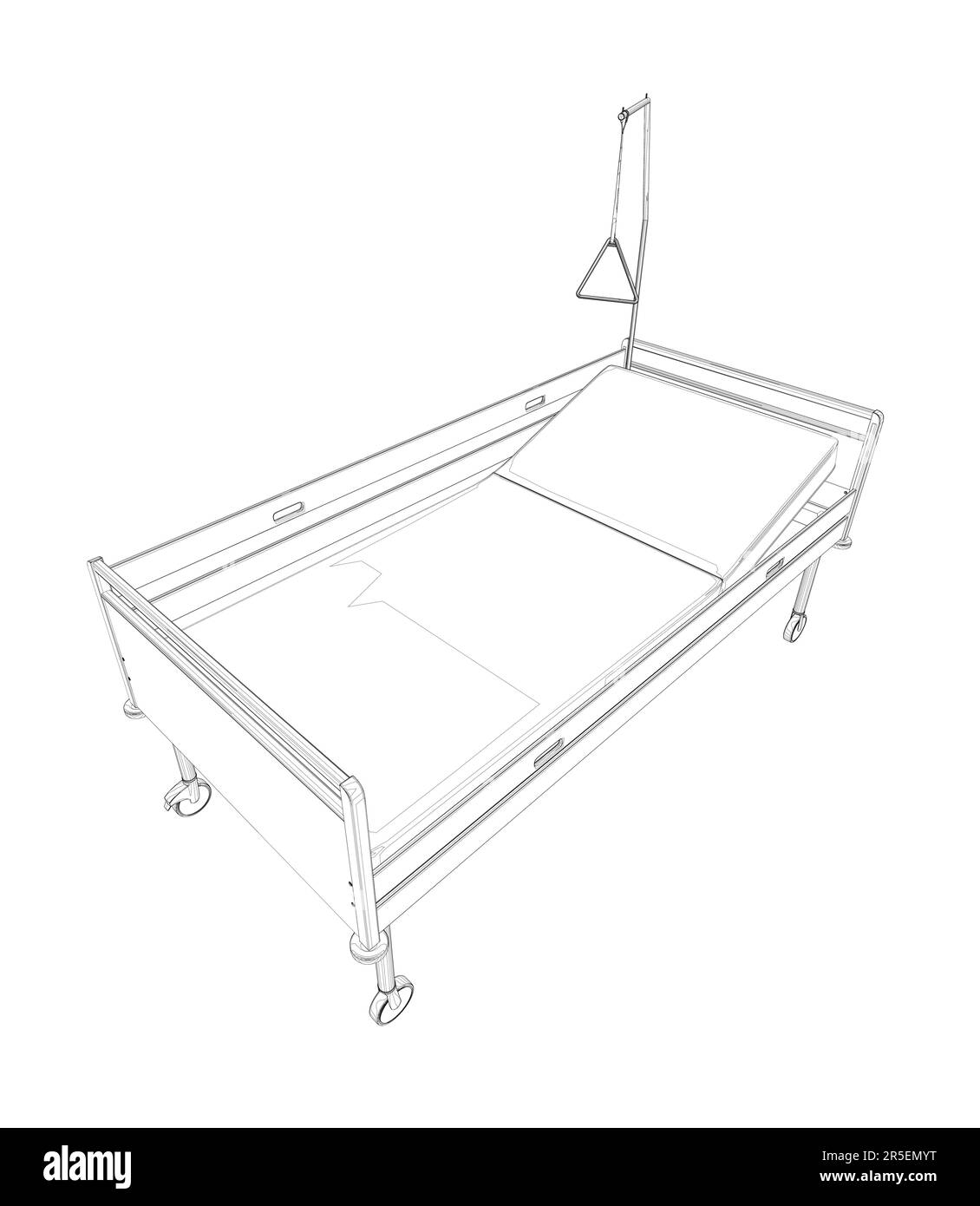 Outline of a hospital bed from black lines isolated on a white ...