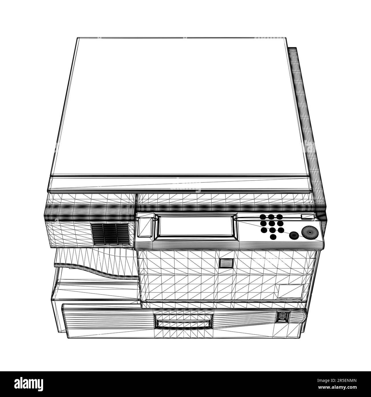 Office copier wireframe from black lines isolated on white background