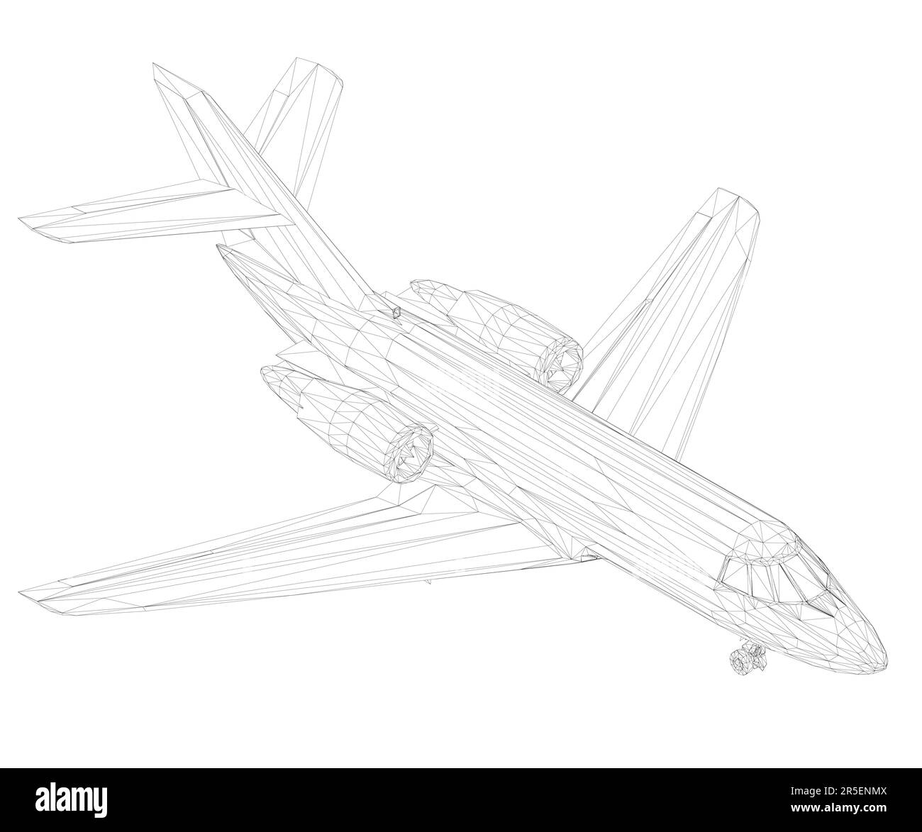 Passenger aircraft wireframe from black lines isolated on white background. Isometric view. 3D. Vector illustration. Stock Vector