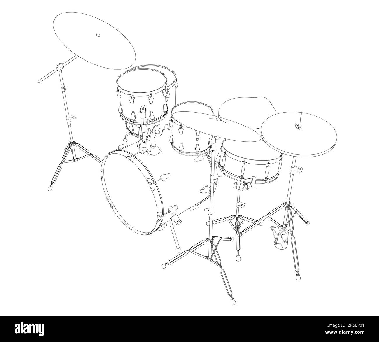 Outline of a drum musical set from black lines isolated on a white
