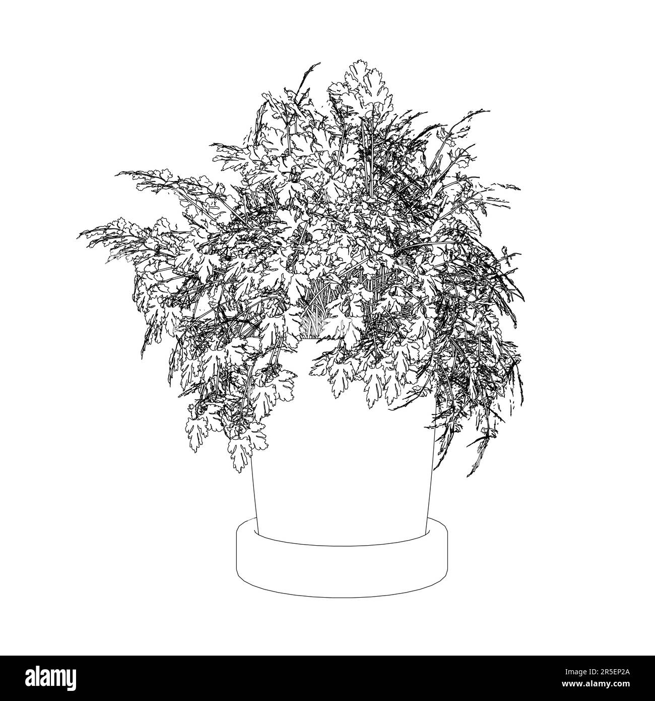 Outline of a home flower in a pot from black lines isolated on a white ...