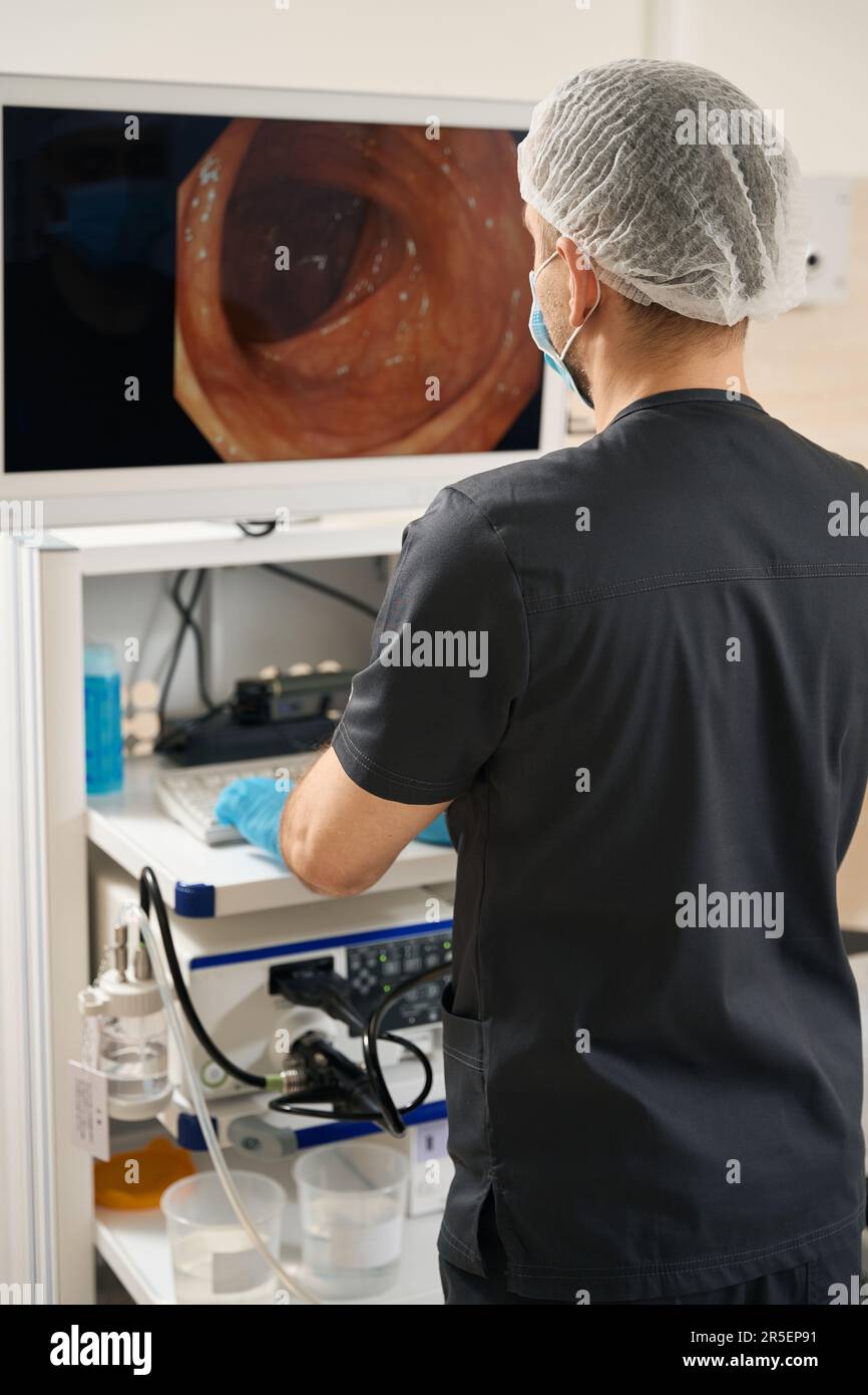 Experienced endoscopist performing endoscopic ultrasound of esophagus