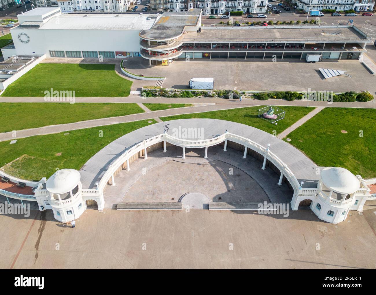 aerial view of the De La Warr pavillion at Bexhill on sea on the east sussex coast Stock Photo