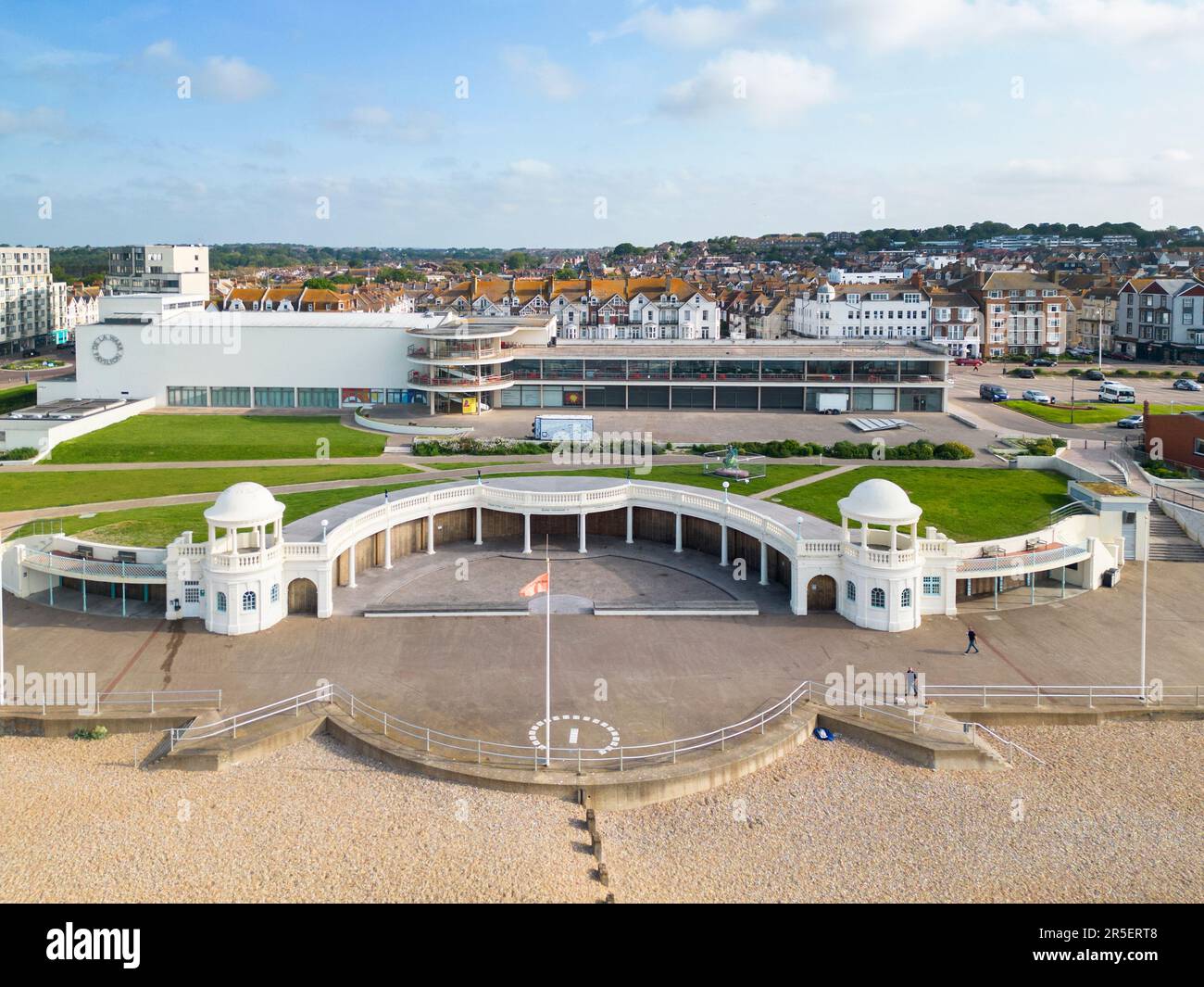 aerial view of the De La Warr pavillion at Bexhill on sea on the east sussex coast Stock Photo