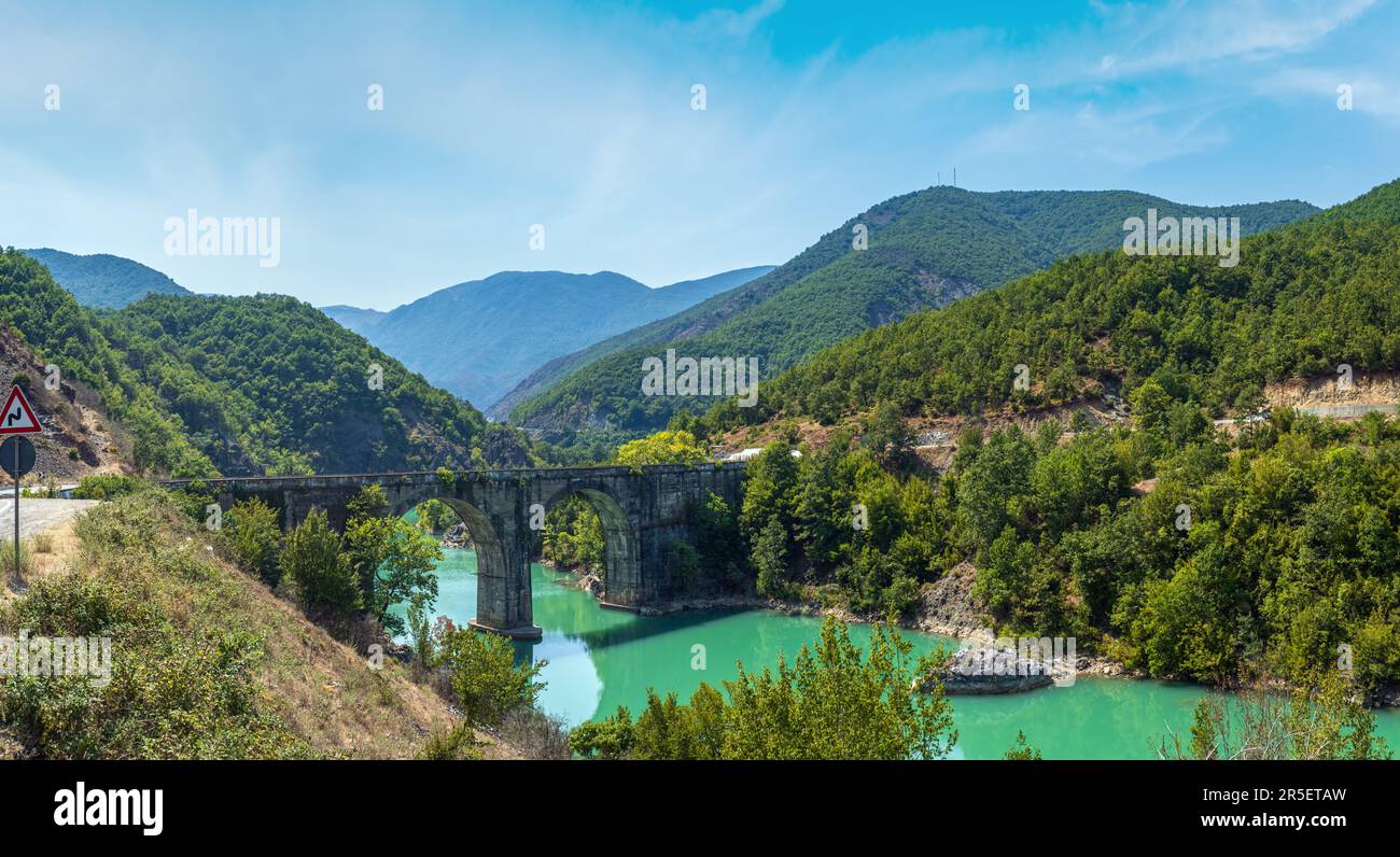 Ura E Li Rise Ura e Ulzes bridge on one of most beautiful roads in Albania along the ...