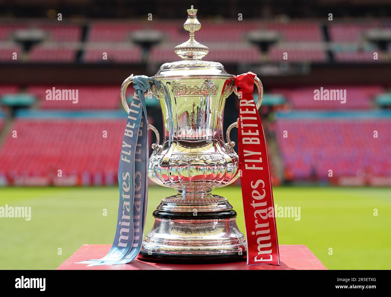 A general view of the FA Cup trophy ahead of the Emirates FA Cup final