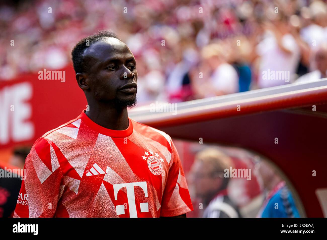 COLOGNE, GERMANY - MAY 27: Sadio Mane of FC Bayern Munchen looks on prior to the Bundesliga match between 1. FC Koln and FC Bayern Munchen at the RheinEnergieStadion on May 27, 2023 in Cologne, Germany (Photo by Rene Nijhuis/Orange Pictures) Stock Photo