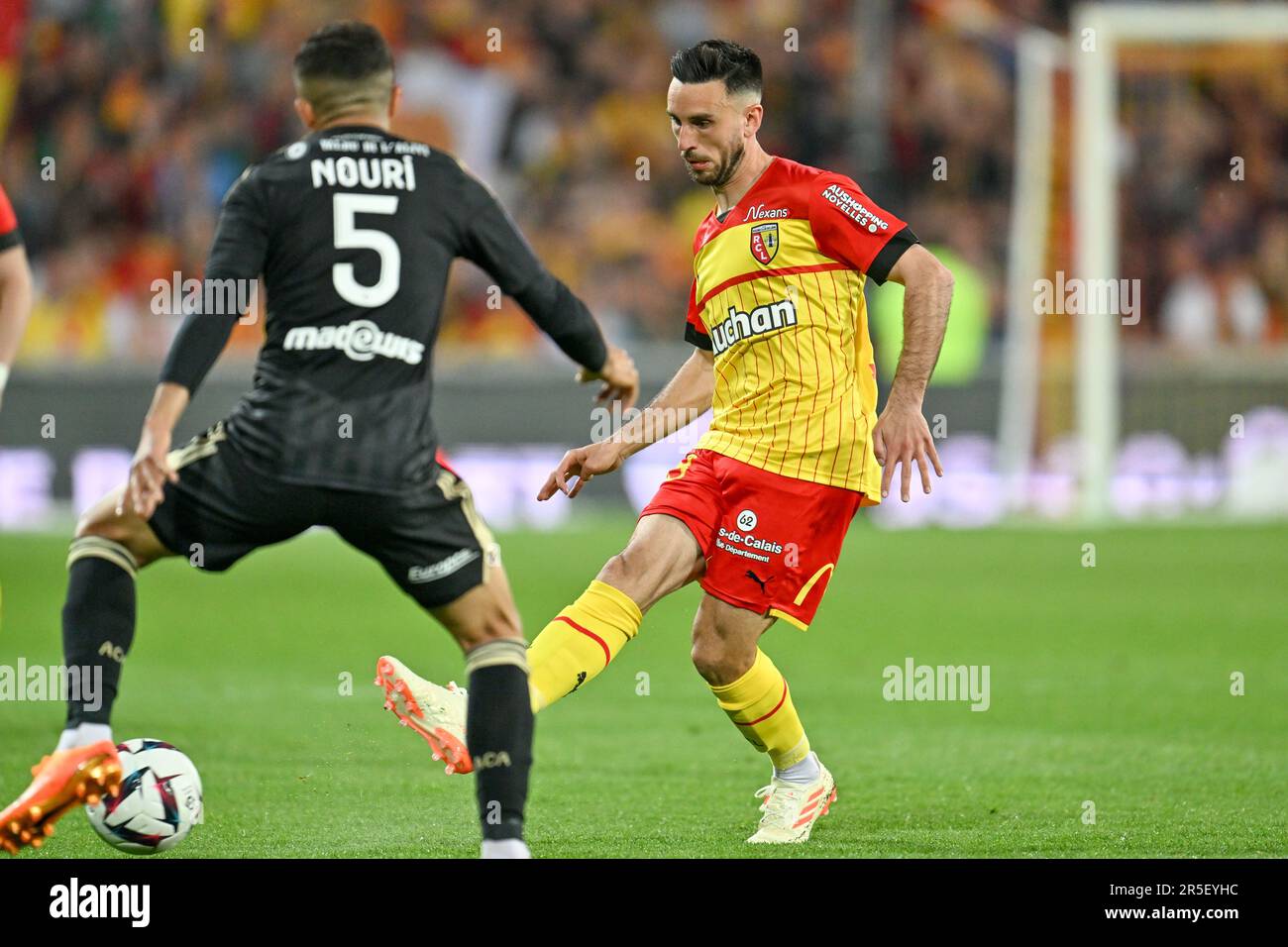 Lens, France. 27th May, 2023. fans and supporters of RC Lens in tribune  Marek pictured during a soccer game between t Racing Club de Lens and AC  Ajaccio, on the 37th matchday