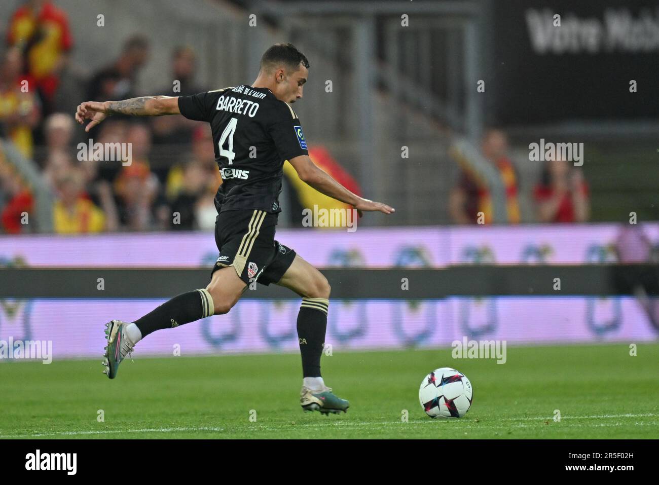 Lens, France. 27th May, 2023. Angelo Fulgini (20) of RC Lens pictured  during a soccer game between t Racing Club de Lens and AC Ajaccio, on the  37th matchday of the 2022-2023