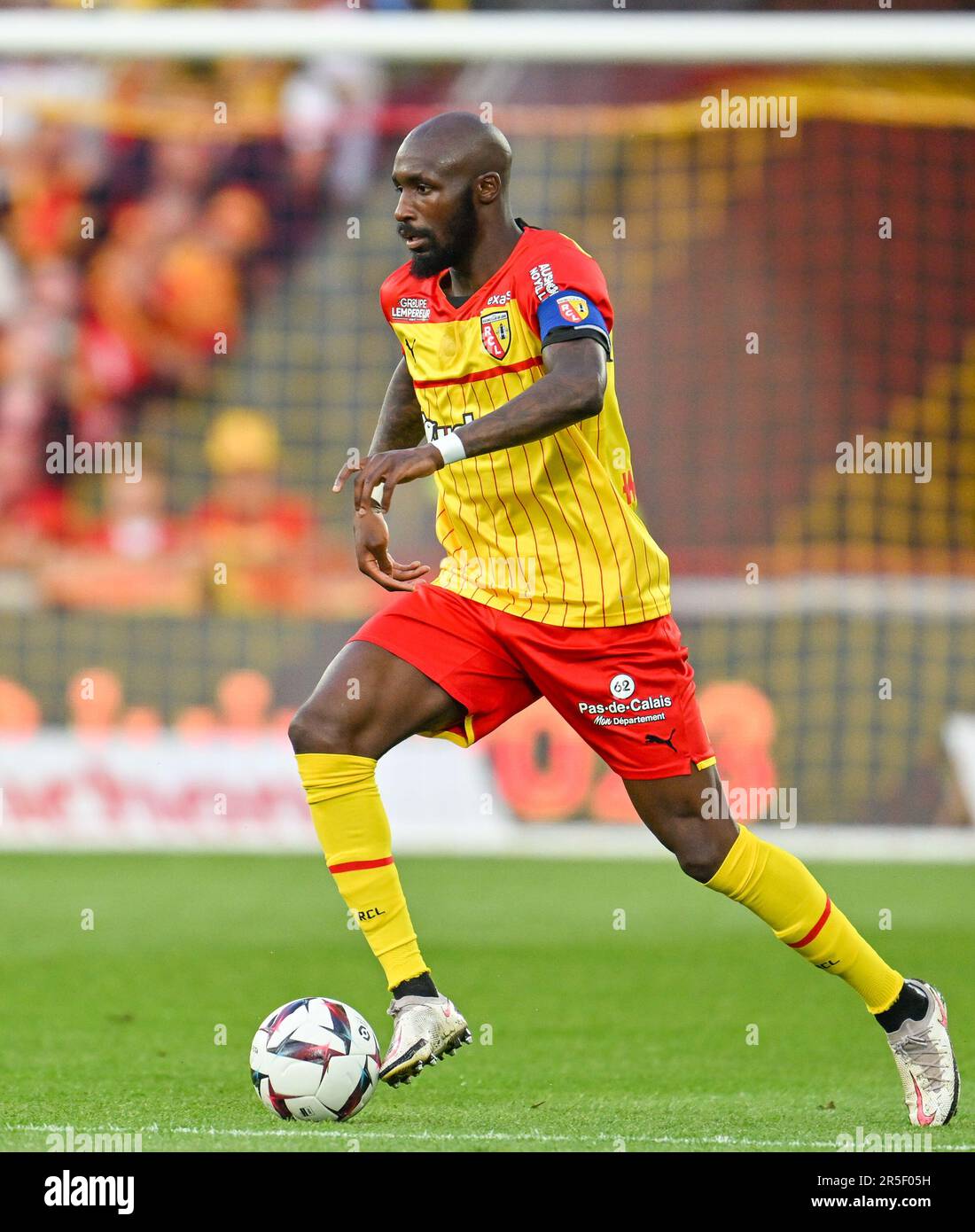 President Joseph Oughourlian of RC Lens pictured celebrating with his  players of RC Lens after winning a soccer game between t Racing Club de Lens  and AC Ajaccio, on the 37th matchday