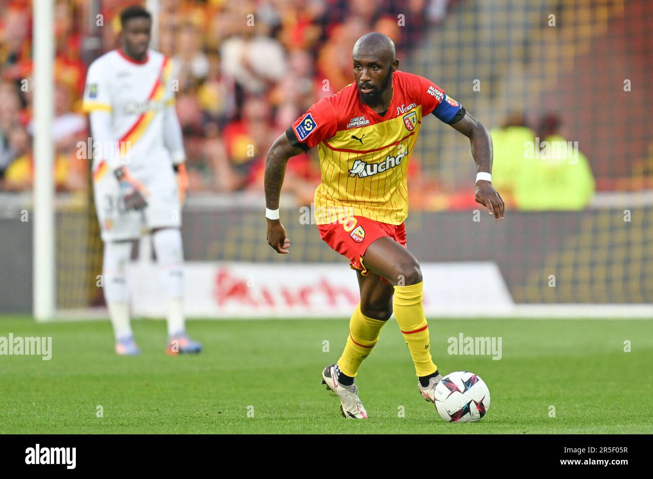 President Joseph Oughourlian of RC Lens pictured celebrating with his  players of RC Lens after winning a soccer game between t Racing Club de Lens  and AC Ajaccio, on the 37th matchday