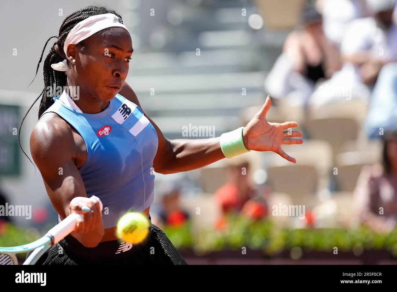 Coco Gauff of the U.S. plays a shot against Russia's Mirra Andreeva