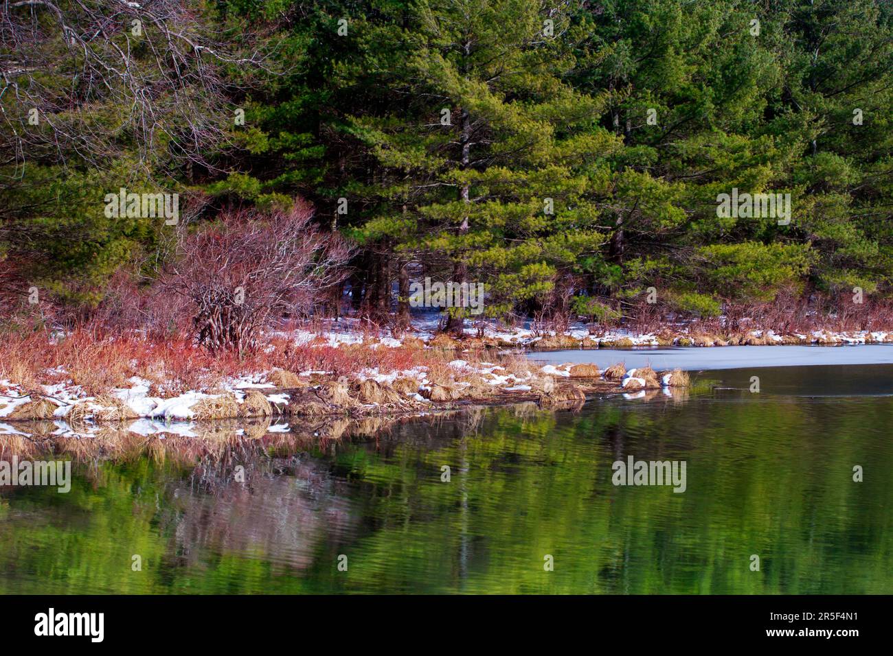 Lower Lake during the spring ice melt at Promised Land State Park in