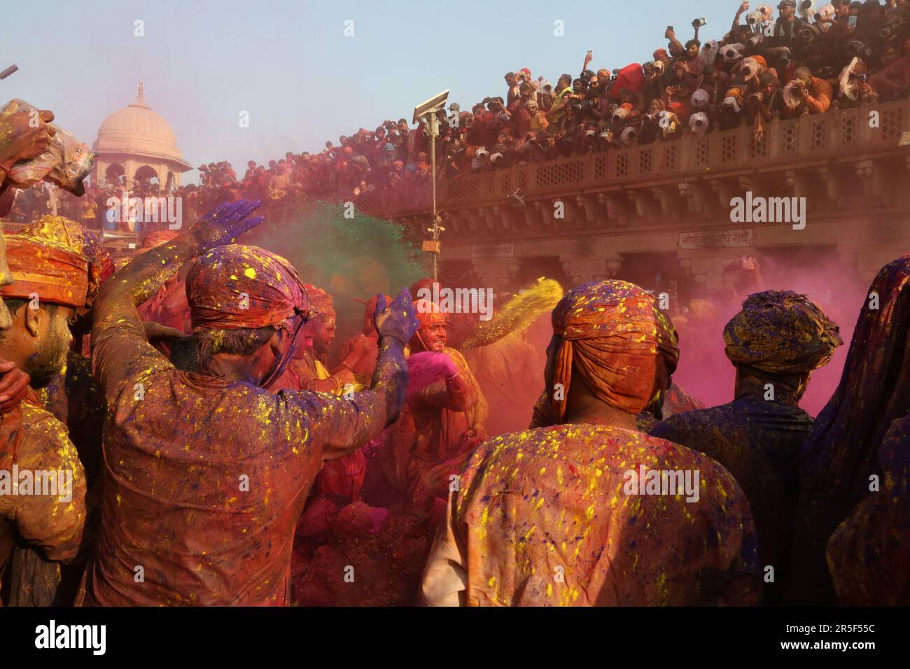 Crowd during Holi in Nandgaon temple, India Stock Photo