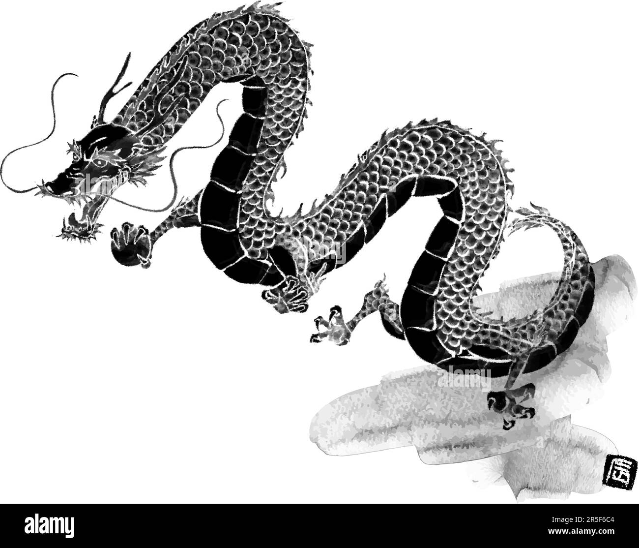 Japanesestyle New Year's card for the year of the dragon in 2025