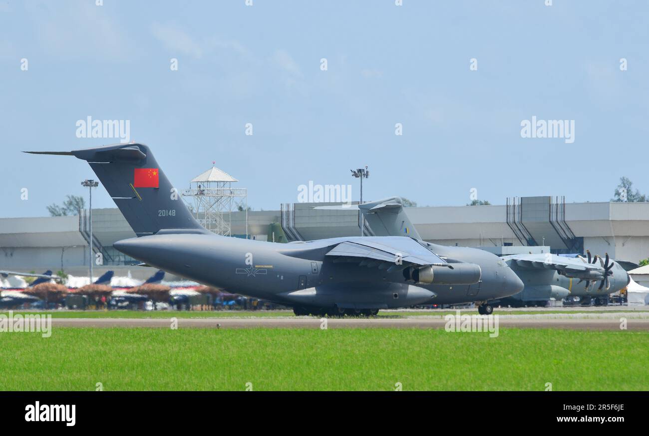 Langkawi, Malaysia - May 28, 2023. PLA China Air Force Xian Y-20A (20148) landing at Langkawi Airport (LGK), Malaysia. Stock Photo