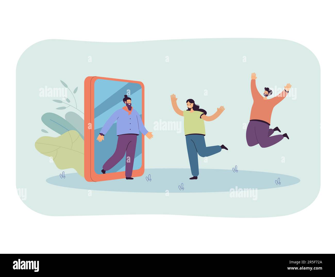 People happy to see man going out of smartphone Stock Vector Image ...