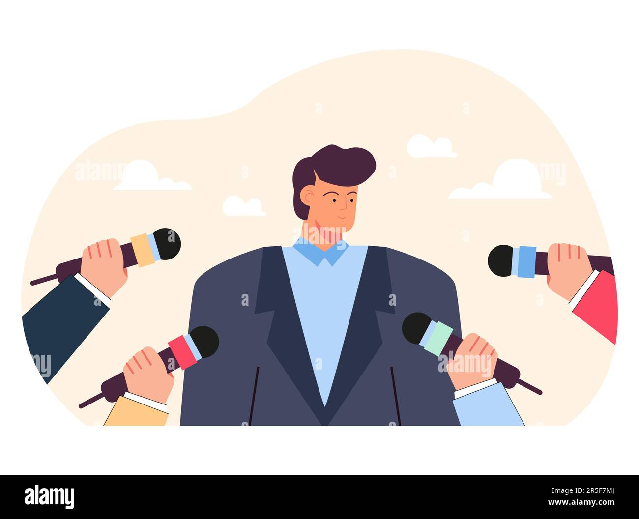 Exclusive public interview of man talking to microphone Stock Vector