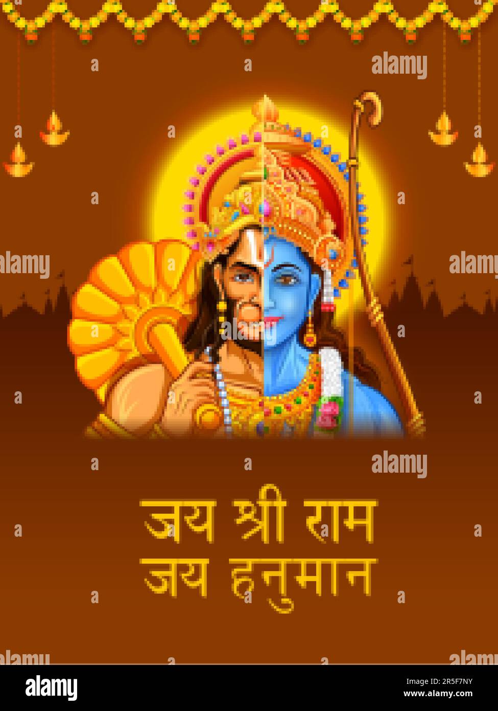 illustration of Lord Hanuman with Hindi text meaning Shree Ram Navami