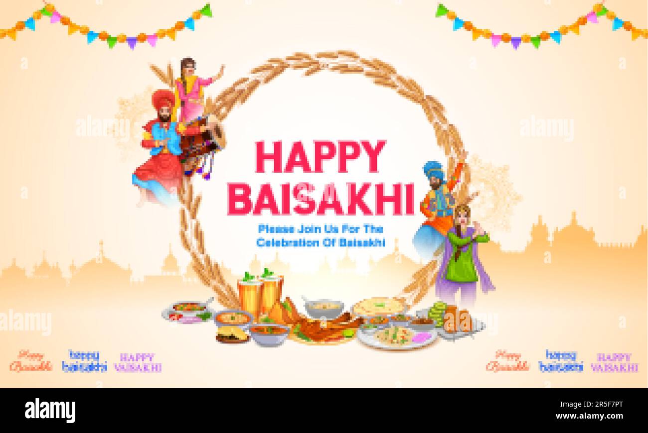 illustration of Happy Vaisakhi Punjabi spring harvest festival of Sikh