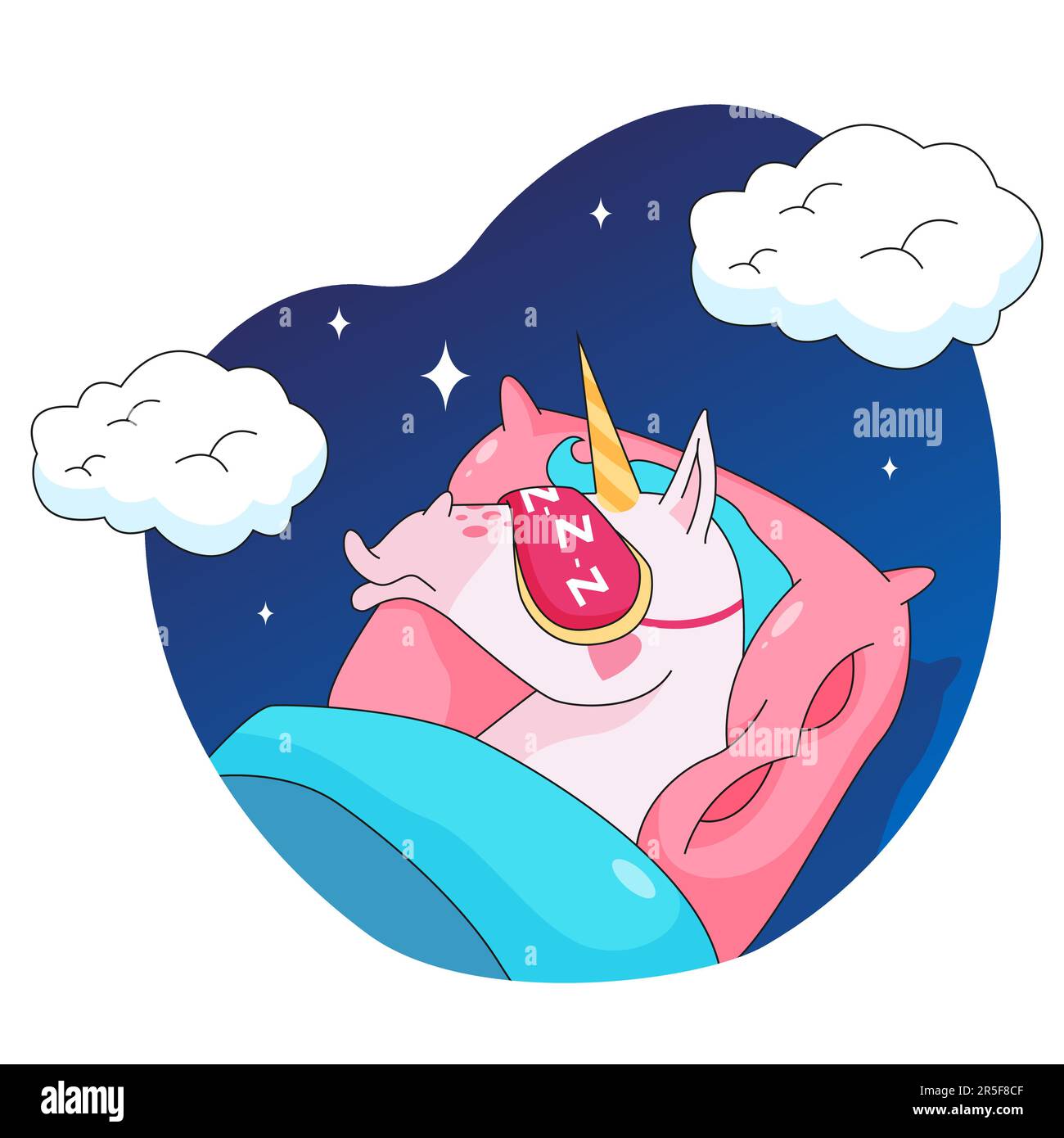 Unicorn cartoon character sleeping in bed sticker Stock Vector Image ...