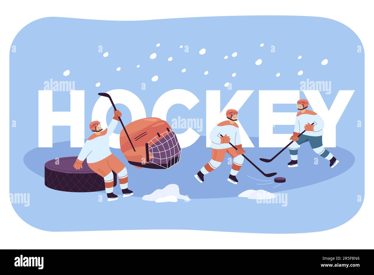 Hockey players in uniform practicing with sticks and puck on ice Stock