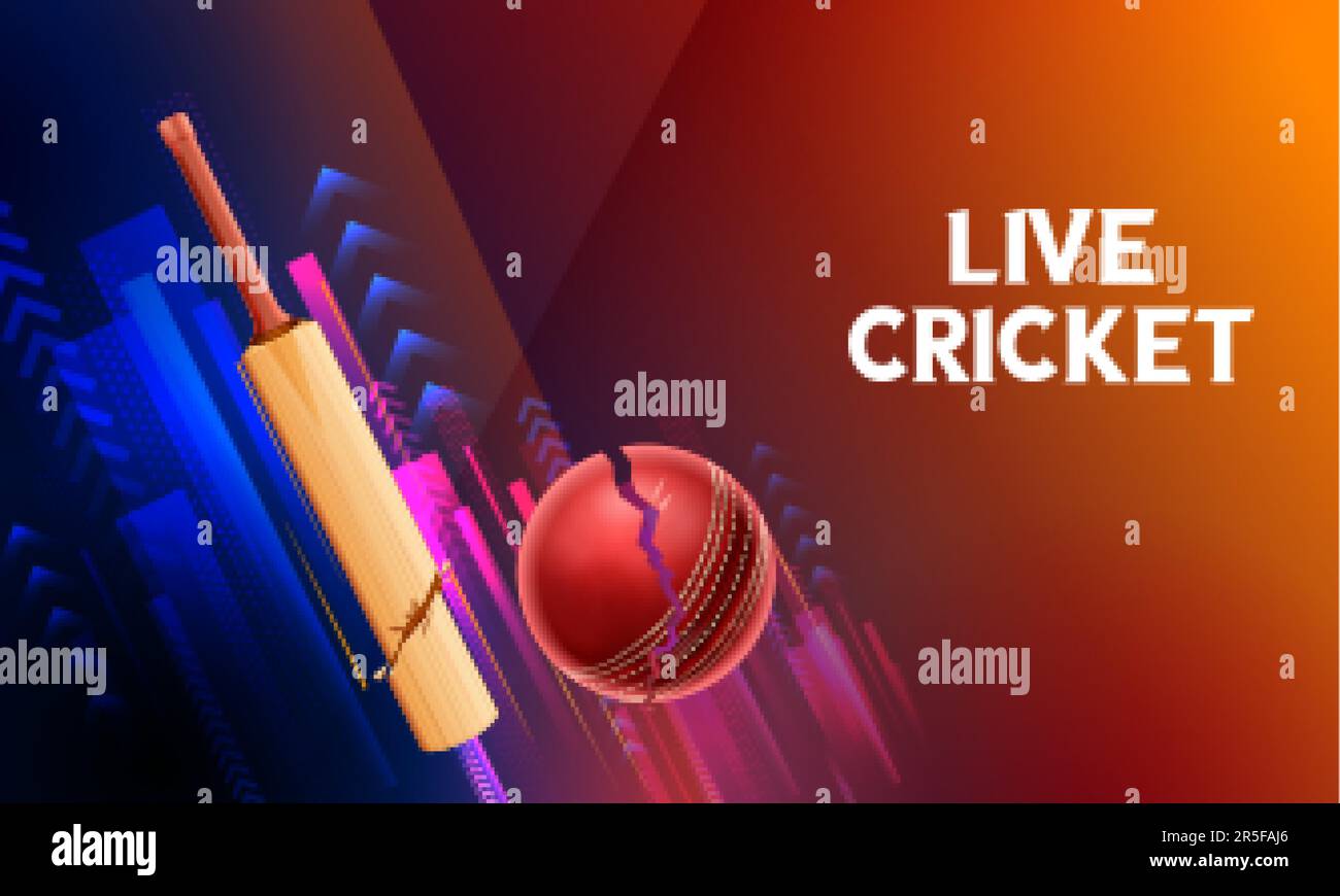 bat and ball of cricket championship on sports background Stock Vector