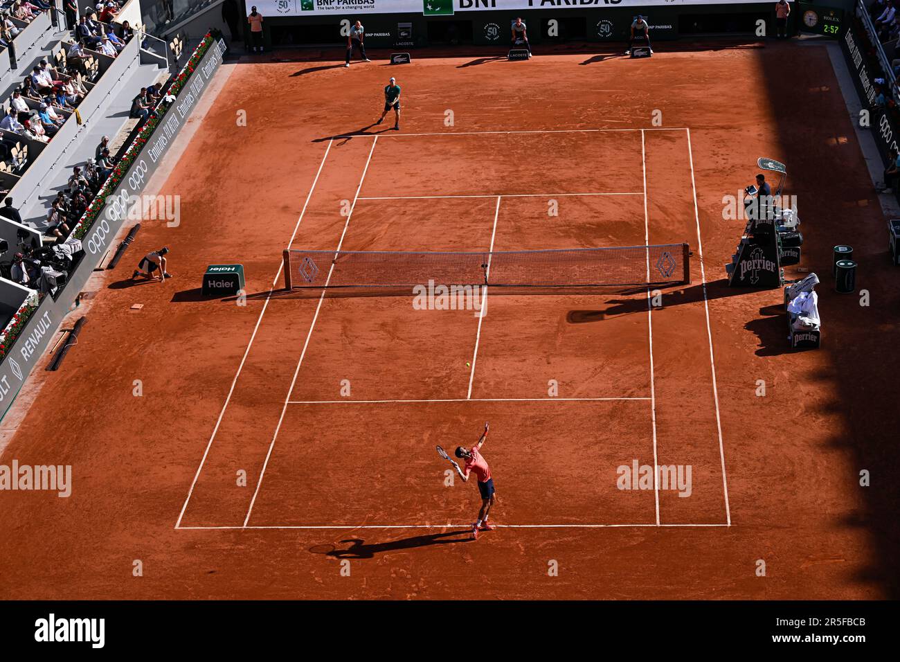 Paris, France. 02nd June, 2023. General view illustration on central center court Philippe Chatrier during the French Open, Grand Slam tennis tournament on June 2, 2023 at Roland Garros stadium in Paris, France. Credit: Victor Joly/Alamy Live News Stock Photo