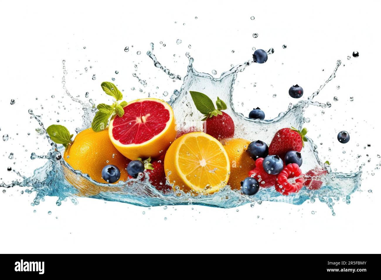 Fruits and Berries Splashing with Water Droplets Delicious Fusion