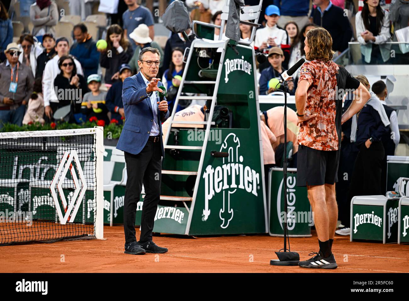 Paris, France. 03rd June, 2023. Stefanos Tsitsipas and Mats Wilander