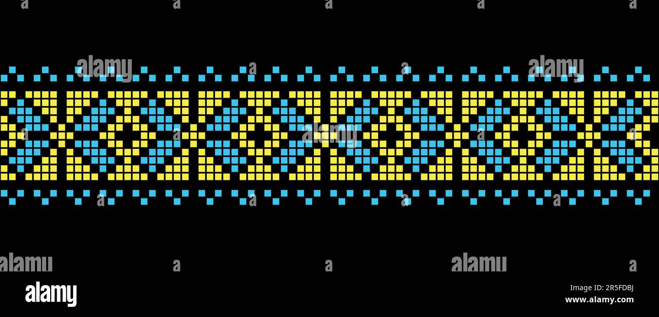 Ukrainian mosaic, pixel art pattern. Tile ornament in yellow and blue ...