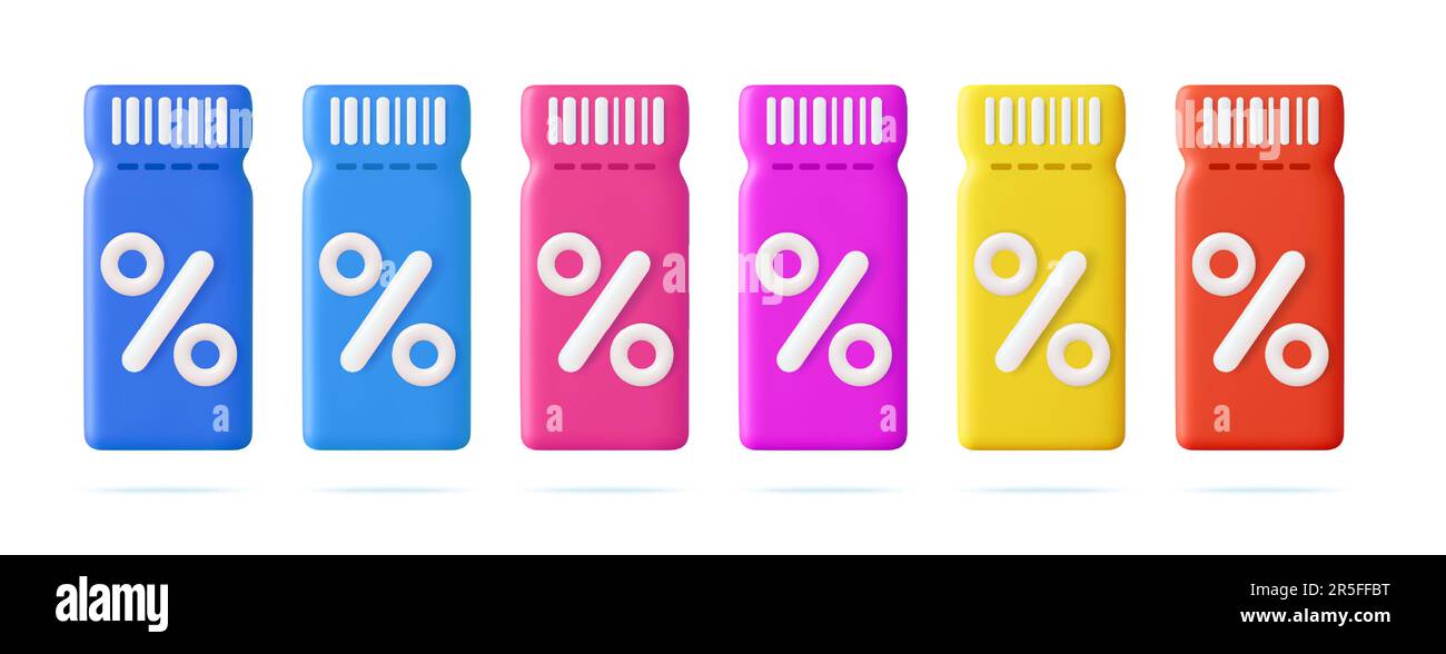 set 3d render discount coupons with percentage sign. Voucher card cash