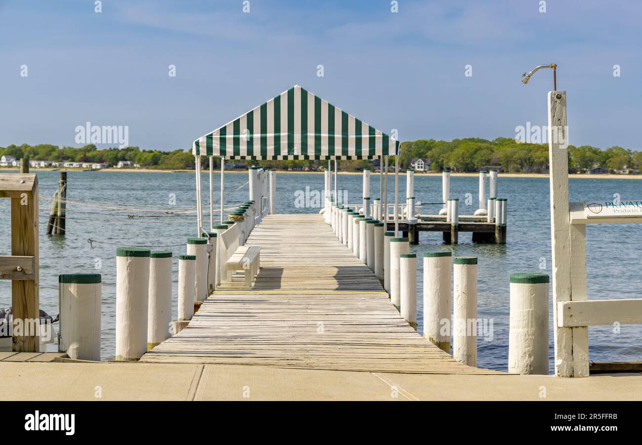 Dock at the pridwin in shelter island, ny Stock Photo