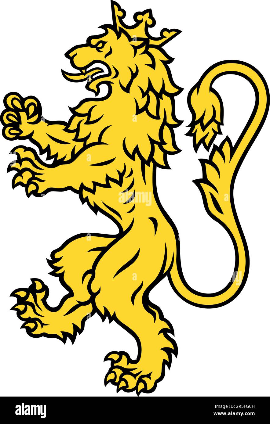 Royal Symbol Lion Standing Up with Crown Stock Vector
