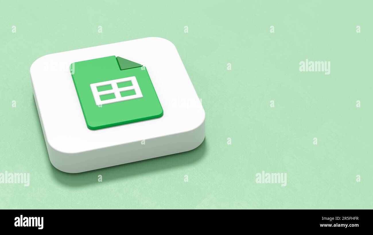 Google Sheets App Icon on Green Background with Copy Space Stock Photo