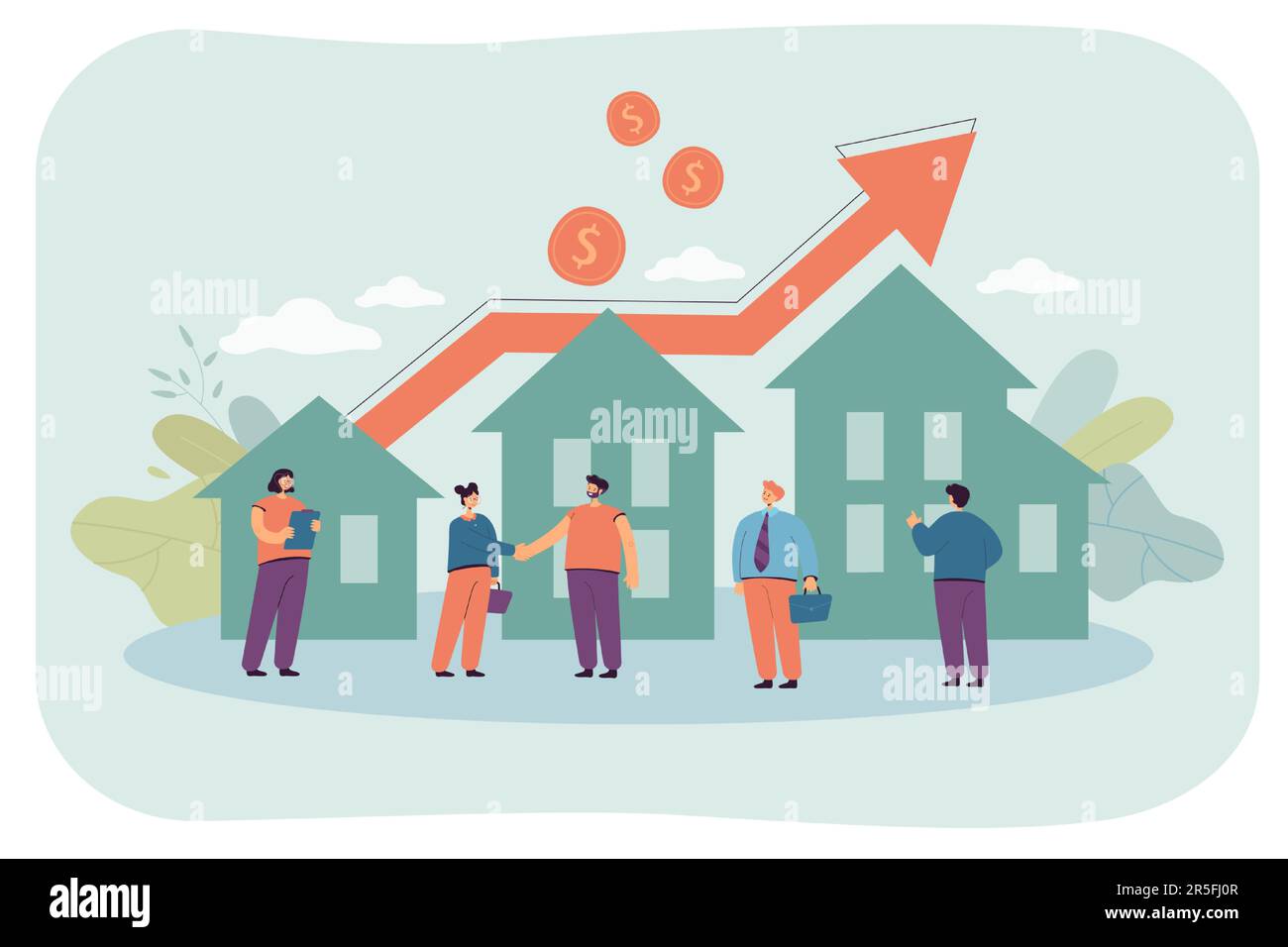 Sale or rent of real estate between agent and client Stock Vector Image