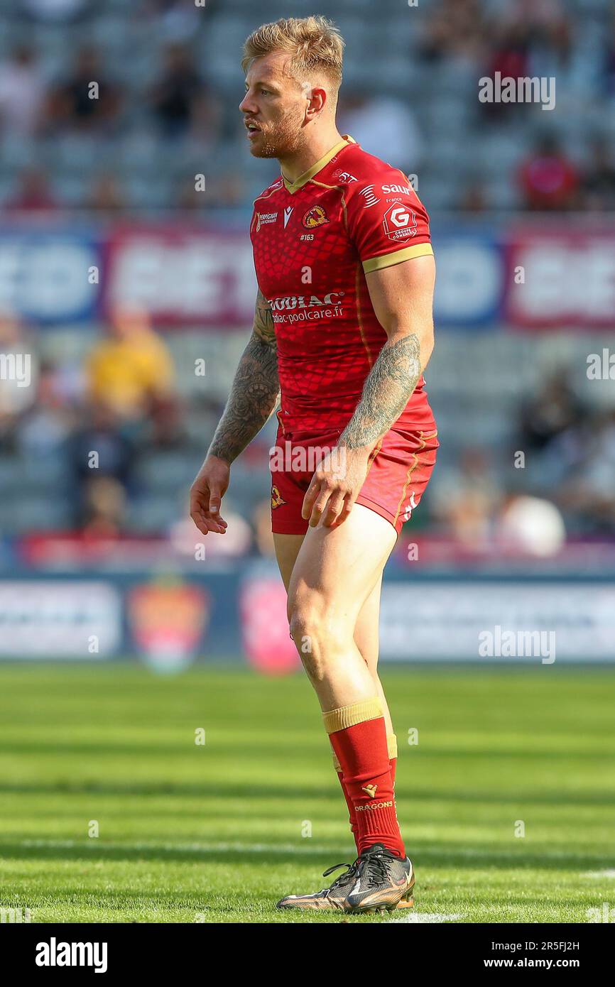 Mathieu Cozza #24 of Catalans Dragons during the Betfred Super League Magic Weekend match Wigan Warriors vs Catalans Dragons at St. James's Park, Newcastle, United Kingdom, 3rd June 2023  (Photo by Gareth Evans/News Images) Stock Photo