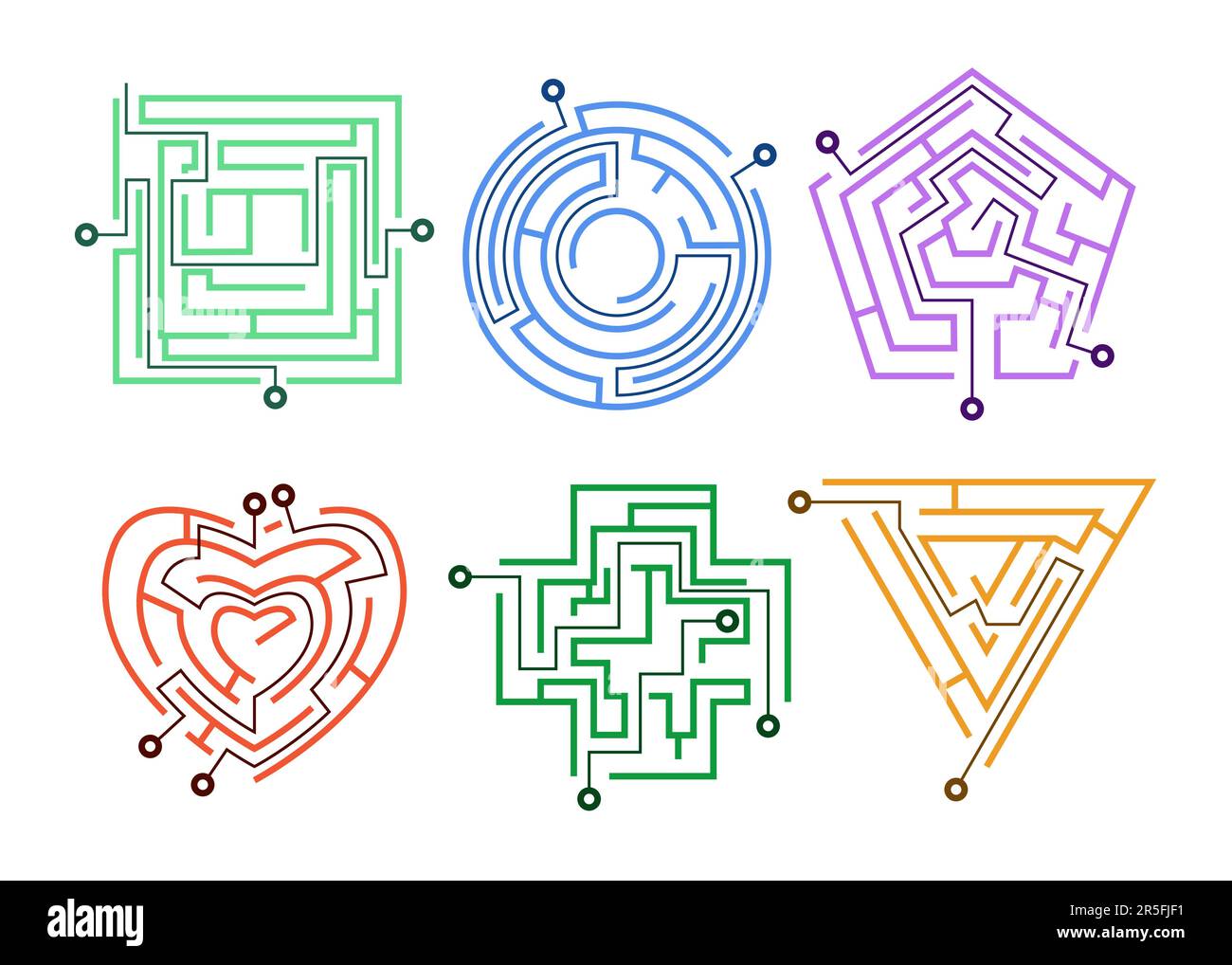 Mazes with various entrances and exits, directions Stock Vector