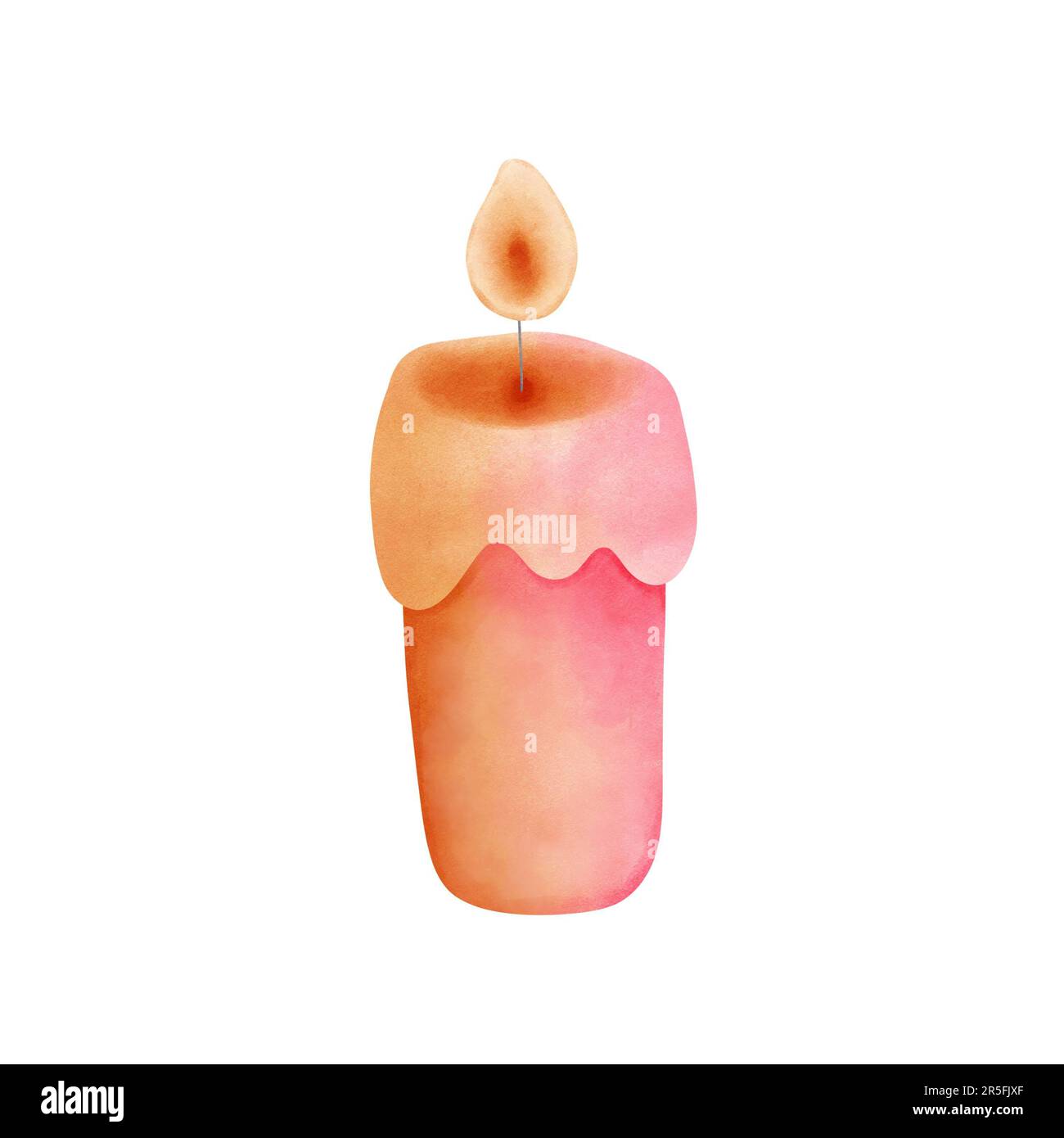 Hand drawn watercolor colorful candle clipart. Pink and orange candle illustration isolated on white background.Happy halloween,christmas,invitation,g Stock Photo